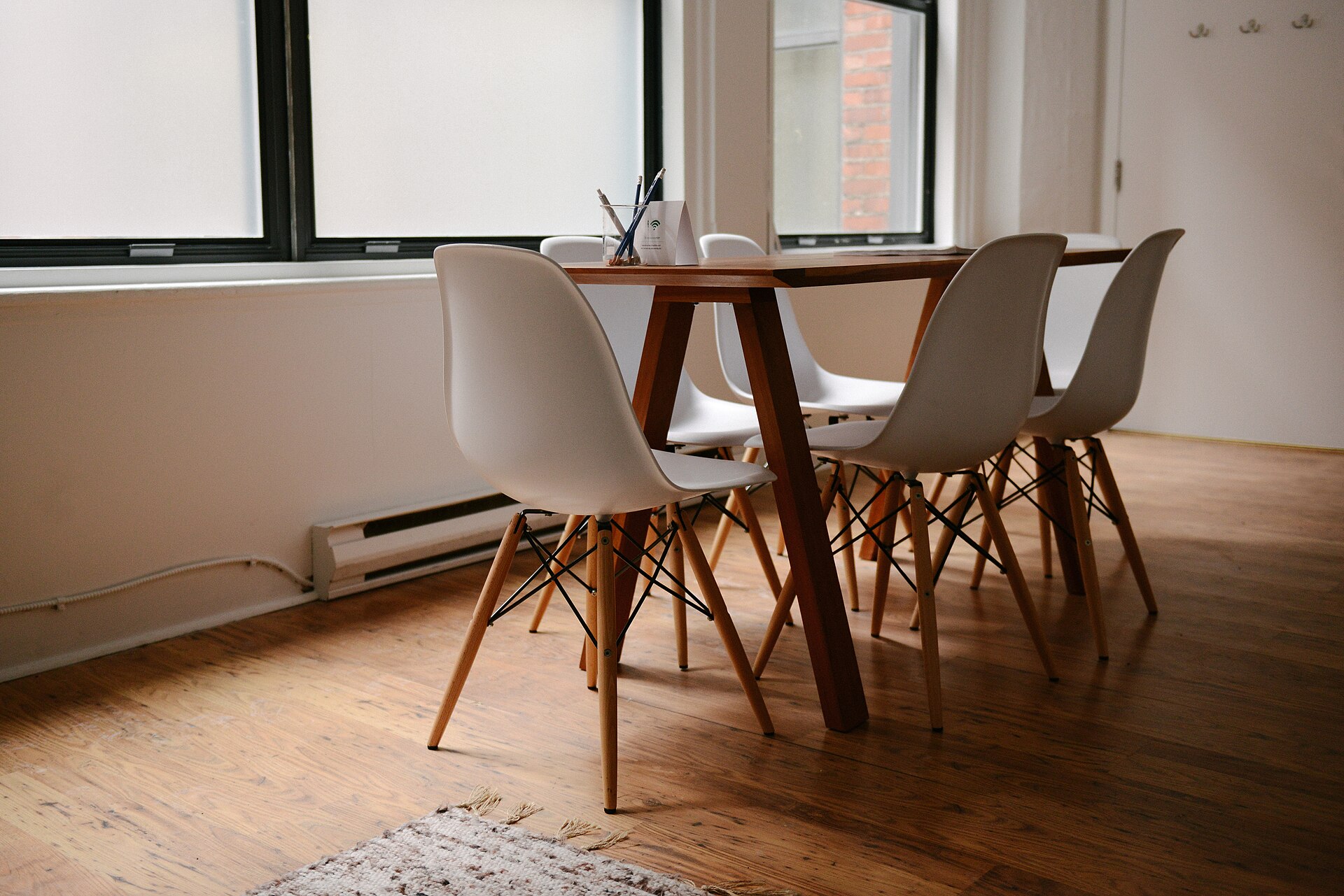 A meeting room with chairs arranged around a table, illustrating where a concealed recording device was found