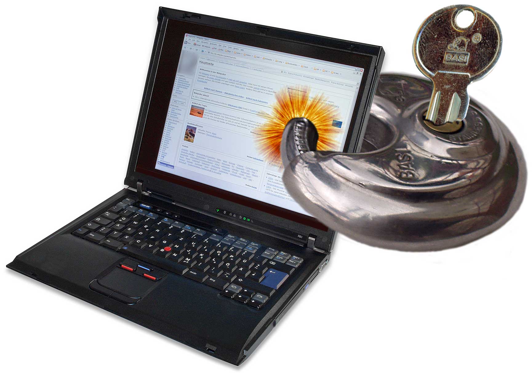 A padlock on a computer keyboard, illustrating account and network security.